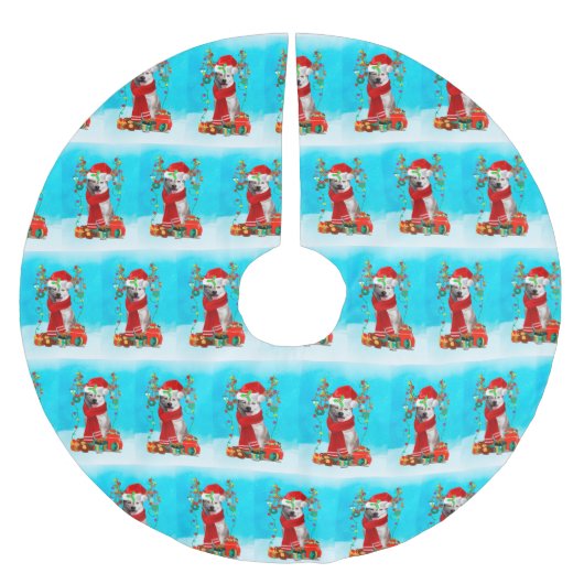 Siberische husky in sneeuw met kerstcadeaus kerstboom rok (Voorkant)