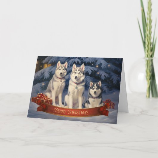 Siberische Husky Kerst Kaart 2 (Voorkant)