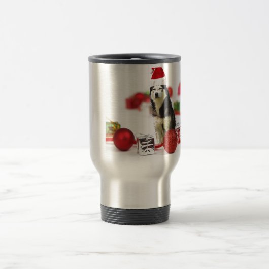 Siberische Husky Kerst met Ornament geschenkdoos Reisbeker (Center)