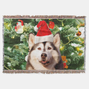 Siberische Husky Kerstboom Ornamenten Sneeuwman Deken