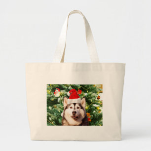 Siberische Husky Kerstboom Ornamenten Sneeuwman Grote Tote Bag