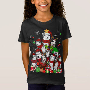 Siberische Husky Kerstboom T Shirt Xmas Gift Do