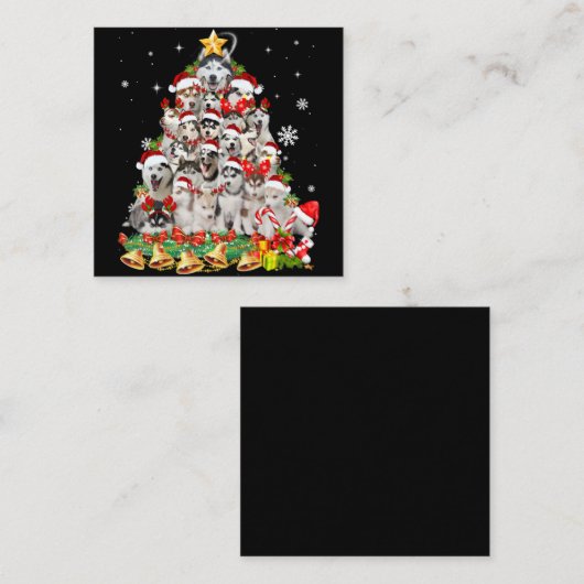 Siberische husky kerstboomverlichting | hondenoorl vierkante visitekaartje (Voorkant / Achterkant)