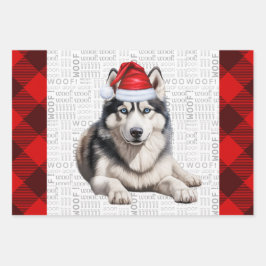 Siberische Husky Kersthond Red Buffalo Plaid Inpakpapier Vel