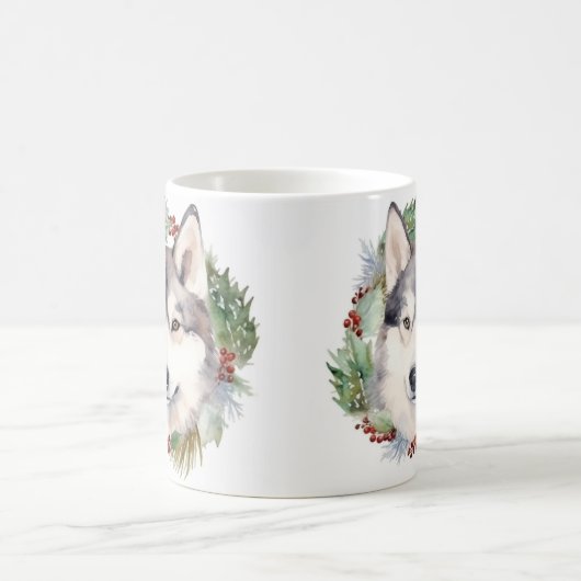 Siberische Husky Kerstkrans Feestelijke Pup Koffiemok (Center)