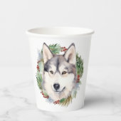 Siberische Husky Kerstkrans Feestelijke Pup Papieren Bekers (Voorkant)