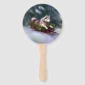 Siberische Husky Kerstmis sneeuw winter Handwaaier (Voorkant)