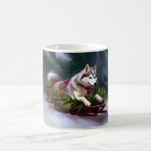 Siberische Husky Kerstmis sneeuw winter Koffiemok