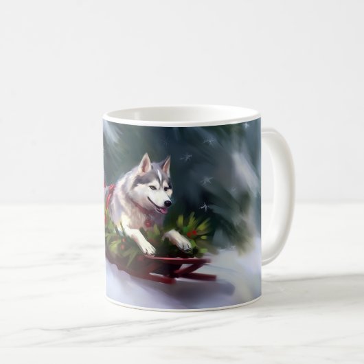 Siberische Husky Kerstsneeuw winter Koffiemok (Voorkant rechts)
