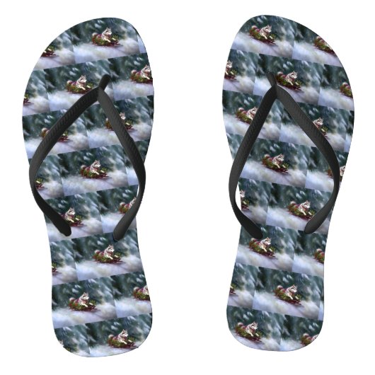 Siberische Husky Kerstsneeuw winter Teenslippers (Voetbed)