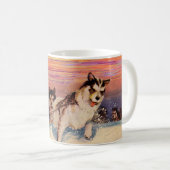 Siberische husky leed dogs die hun ding doen koffiemok (Voorkant rechts)