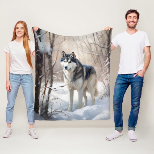 Siberische Husky liet het sneeuwKerstmis Fleece Deken (In situ)