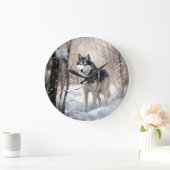 Siberische Husky liet het sneeuwKerstmis Grote Klok (Huis)