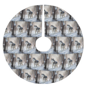 Siberische Husky liet het sneeuwKerstmis Kerstboom Rok
