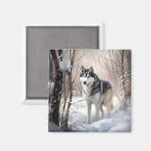 Siberische Husky liet het sneeuwKerstmis Magneet (Voorkant / Achterkant)