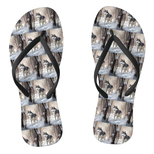 Siberische Husky liet het sneeuwKerstmis Teenslippers (Voetbed)