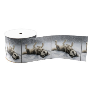 Siberische Husky Maakt een Sneeuwengel Grosgrain Lint