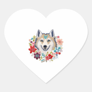 Siberische Husky met bloemen bloemenborduursel vin Hart Sticker