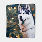Siberische Husky met kerstbomen Keramisch Ornament (Links)