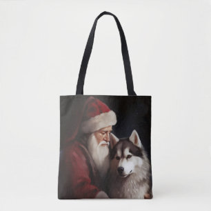 Siberische Husky met Kerstman Festive Kerstmis Draagtas