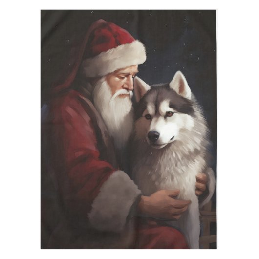 Siberische Husky met Kerstman Festive Kerstmis Tafelkleed (Voorkant)