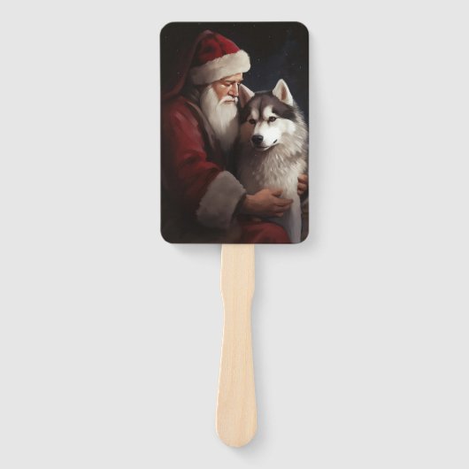 Siberische Husky Met Sinterklaas Feestelijke Kerst Handwaaier (Voorkant)