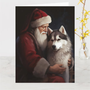 Siberische Husky Met Sinterklaas Feestelijke Kerst Kaart