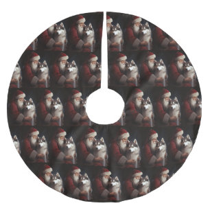 Siberische Husky Met Sinterklaas Feestelijke Kerst Kerstboom Rok