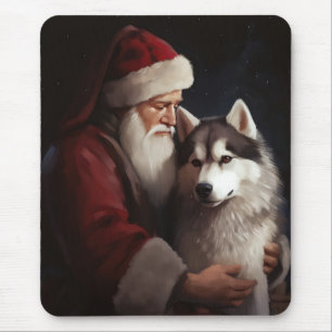 Siberische Husky Met Sinterklaas Feestelijke Kerst Muismat