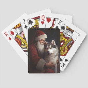 Siberische Husky Met Sinterklaas Feestelijke Kerst Pokerkaarten