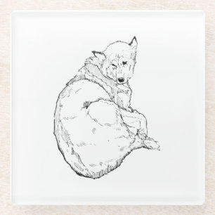 Siberische Husky, Minimalistische Hondenillustrati Glazen Onderzetter