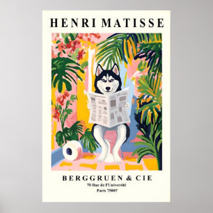 Siberische Husky op Toilet Kunst - Matisse Stijl Poster