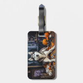 Siberische Husky pompoenen Halloween eng Bagagelabel (Achterkant verticaal)