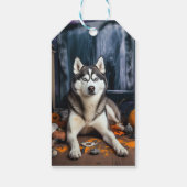 Siberische Husky pompoenen Halloween eng Cadeaulabel (Achterkant)