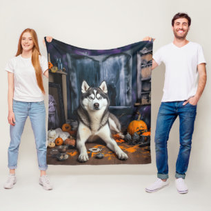 Siberische Husky pompoenen Halloween eng Fleece Deken