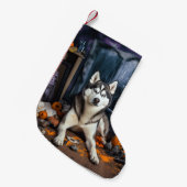 Siberische Husky pompoenen Halloween eng Kleine Kerstsok (Voorkant (Hangend))