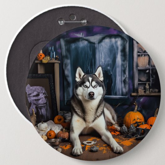 Siberische Husky pompoenen Halloween eng Ronde Button 6,0 Cm (Voorkant /achterkant)