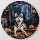 Siberische Husky pompoenen Halloween eng Ronde Button 6,0 Cm (Voorkant)