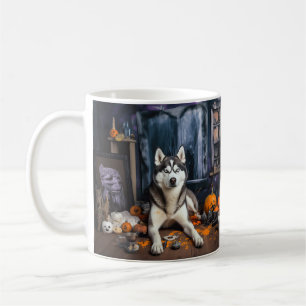 Siberische Husky Pompoenen Halloween Griezelen Koffiemok