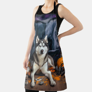 Siberische Husky Pompoenen Halloween Griezelen Schort