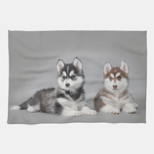 Siberische husky-puppies theedoek (Horizontaal)