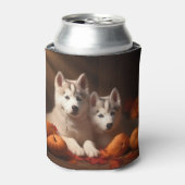 Siberische Husky Puppy Herfst Delight Pompoen Blikjeskoeler (Blikje Voorkant)