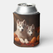 Siberische Husky Puppy Herfst Delight Pompoen Blikjeskoeler (Blikje Achterkant)