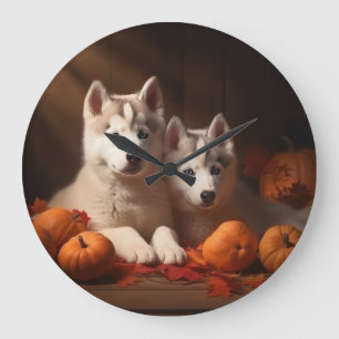 Siberische Husky Puppy Herfst Delight Pompoen Grote Klok