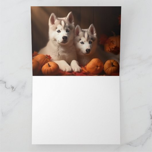 Siberische Husky Puppy Herfst Delight Pompoen Kaart (Binnen)