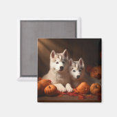 Siberische Husky Puppy Herfst Delight Pompoen Magneet (Voorkant / Achterkant)