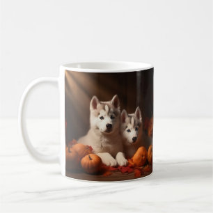 Siberische Husky Puppy Herfst Plezier Pompoen Koffiemok