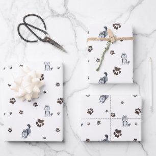 Siberische Husky Puppy Hond Dier Pootafdrukken Spo Inpakpapier Vel