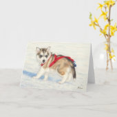 Siberische Husky puppy in de sneeuw Kaart (Gele Bloem)