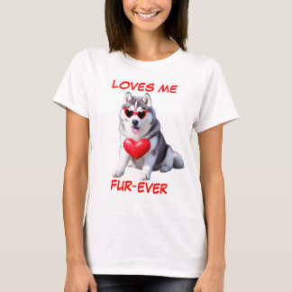 Siberische Husky Rode Hart-vormige Zonnebril T-shirt